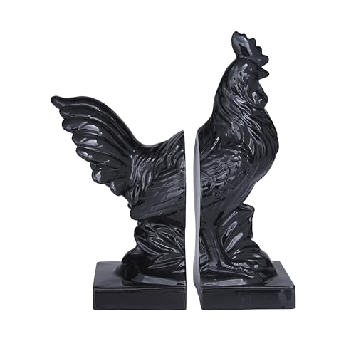 The-Novogratz-Ceramic-Rooster-Bookends-with-Enamel-Exterior-Set-of-2-9-11H-Black The Novogratz Ceramic Rooster Bookends with Enamel Exterior Set of 2 9 11H Black