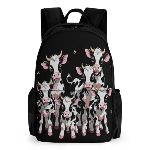 Supdreamc Men Women Polyester Cute Cartoon Cow Daypack Bookbag Big Capacity Shoulder Bag With Padded Straps for Climbing Travel Walking Cycling