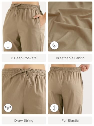 Image of SAADAA Cotton Straight Pants for Women | Breathable Everyday Wear Trousers | Drawstring, Deep Pockets & Elastic Waistband | Casual & Comfortable Fit