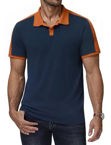 iClosam Polera Regular Fit para Hombre, Polo Slim Fit, Diseño Casual, Verano, Ocio y Viajes, Azul Marino con Rayas Rojas M