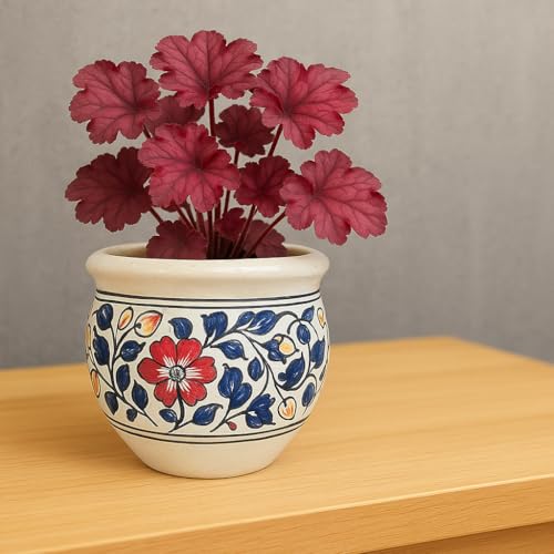 Image of Niyara Large Designer Ceramic Planter Pot | Indoor & Outdoor Use | Perfect for Home, Garden, Office & Balcony Decor (8 inches) (Blue Handi)
