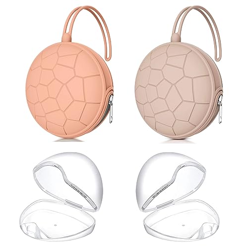 Image of Smlpuame 4 Pack Pacifier Holder Case Set,2 Silicone Portable Pacifier Cover Pouch Bag for Diaper Bags Baby Carriage with 2 Transparent Pacifier Storage Container Box,Easy to Clean(Muted Red+Blush)
