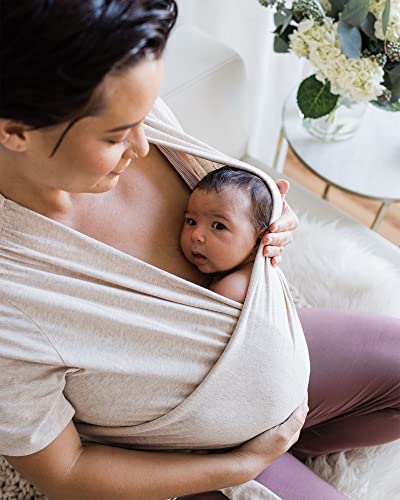 Kindred Bravely Short Sleeve Skin to Skin Nursing Wrap Top, Kangaroo Shirt for Mom and Baby, Organic Cotton (Oatmeal Heather, Small)2
