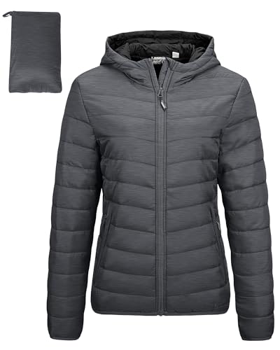 Image of Outdoor Ventures Women's Packable Lightweight Full-Zip Puffer Jacket with Hood Quilted Winter Coat