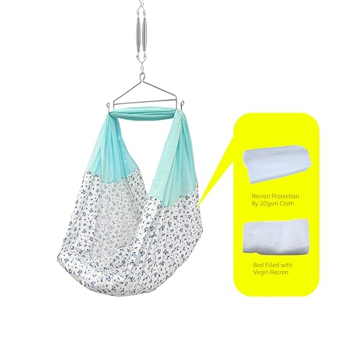 Image of beetot New Born Baby Swing Cradle (Jhula) | Cradle Set with Mosquito Net, Spring and Triangle Hanger | Weight Capacity Up to 20Kg | Age from 0-12 Months | Bismark Premium (Blue) - Cotton