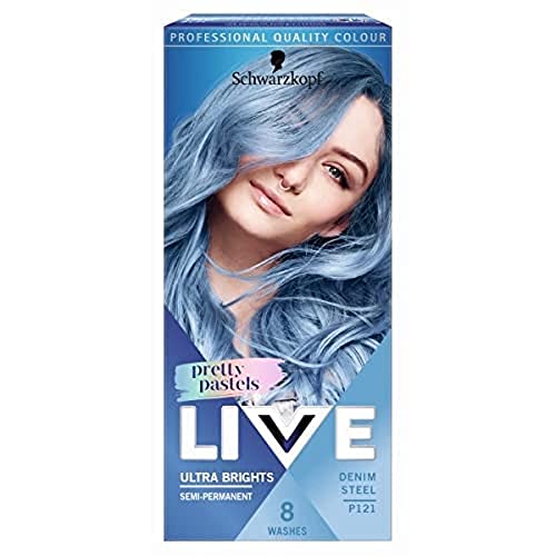 Schwarzkopf LIVE Pretty Pastels Semi-permanent Blue Hair Dye, Lasts Up To 8 Washes, Denim Steel P121