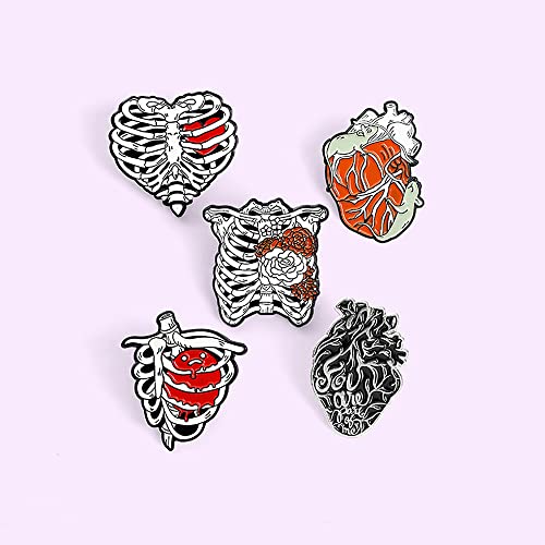 5Pcs Halloween Decorations Novelty Brooch Enamel Pins Set Heart Skeleton Badges Pins Backpack Decoration For Women Boys Girls Men Bag Jackets Hats #TOP3