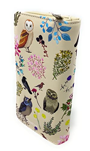 Shag Wear Wild Bird Owl Forest Large Wallet for Women and Teen Girls Vegan Faux Leather 7" Beige2