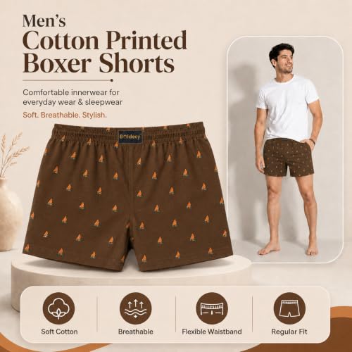 Image of Men's Printed Cotton Boxer Shorts - Soft Breathable Cotton Innerwear for Men, Regular Fit Boxer for Sleepwear, Lounge & Everyday Wear