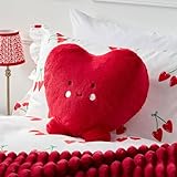 OHS Heart Cushion, Valentines Gifts for Her Stuffed Heart Plush Pillow Teddy Fleece Novelty Cushions for Sofa Bed Valentines Cushions Cute Room Decor Fluffy Cushion, Red - 35 x 31 x 61cm