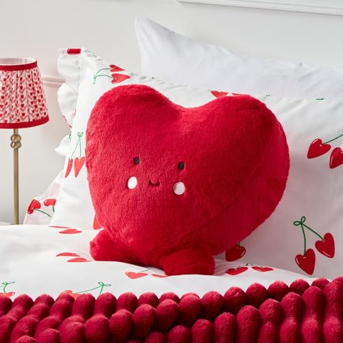 OHS Heart Cushion Valentines Gifts for Her Stuffed Heart Plush Pillow Teddy Fleece Novelty Cushions for Sofa Bed Valentines Cushions Cute Room Decor Fluffy Cushion Red - 35 x 31 x 61cm