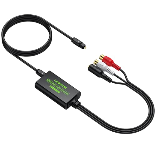 LiNKFOR 192 KHZ DAC Convertitore con 1m Cavo Ottic Convertitore da Ottico a RCA 3,5 mm Chip di Amplificazione Audio Integrato Adattatore Audio Ottico Analogico da 3,5 mm per HDTV Blu Ray HD DVD TV