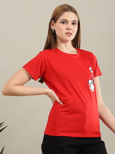 Image of bearbrother Women Regular Fit Printed Red Half Sleeves Round Neck Tshirt