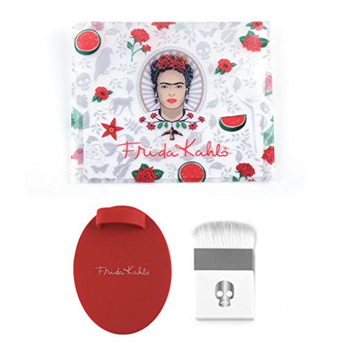 Frida Kahlo Professional Makeup Brush Kit with Flat Contour Highlighter Brush, Brush Cleaner and Cosmetic Bag - LIMITED EDITION