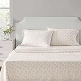 Martha Stewart - Queen Size Sheets Set, Crisp & Tailored Cooling Sheets w/a Naturally Smooth Cotton Percale Lightweight Feel - Bed Sheets with Matching Pillowcases & Fitted Sheet (Floral White)