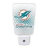 Party Animal NFL Team LED Night Light, with Auto Sensor and 3 Light Settings, Slim 5-Inch Design fits Standard Outlets, Miami Dolphins