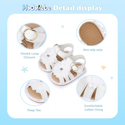 Image of HsdsBebe Baby Girls Sandals Bohemia Flower Bow Soft Sole Toddler First Walkers Beach Summer Shoes
