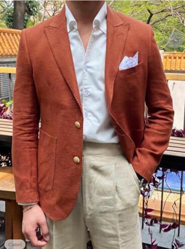 VENNYNG Men's Linen Blazer Jacket Two Gold Buttons Beach Wedding Casual Solid Colored Single Breasted Sport Jacket3