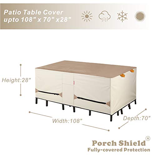 Porch Shield Patio Table Cover - Waterproof Outdoor Dining Table And Chairs Furniture Set Cover Rectangular - 108 X 70 Inch, Light Tan & Khaki #TOP1
