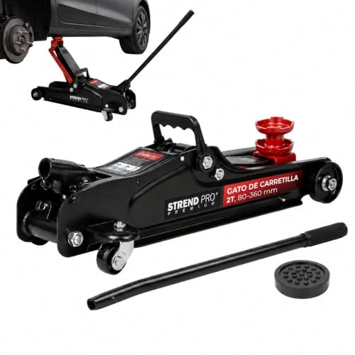 STREND PRO Premium Gato hidráulico de Carretilla 2,5 t, Perfil bajo, Altura 80-360 mm, con Ruedas y Adaptador de Goma para Coche