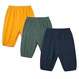 God Sweet 3 Pack Toddler Loose Gauze Capris Harem Pants, Yellow Green Blue, 6-12 Months