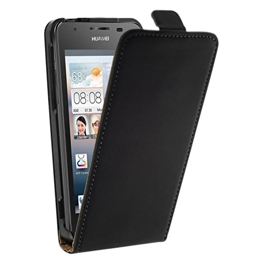 PhoneNatic Kunst-Lederhülle kompatibel mit Huawei Ascend G510 - Flip-Case weiß + 2 Schutzfolien
