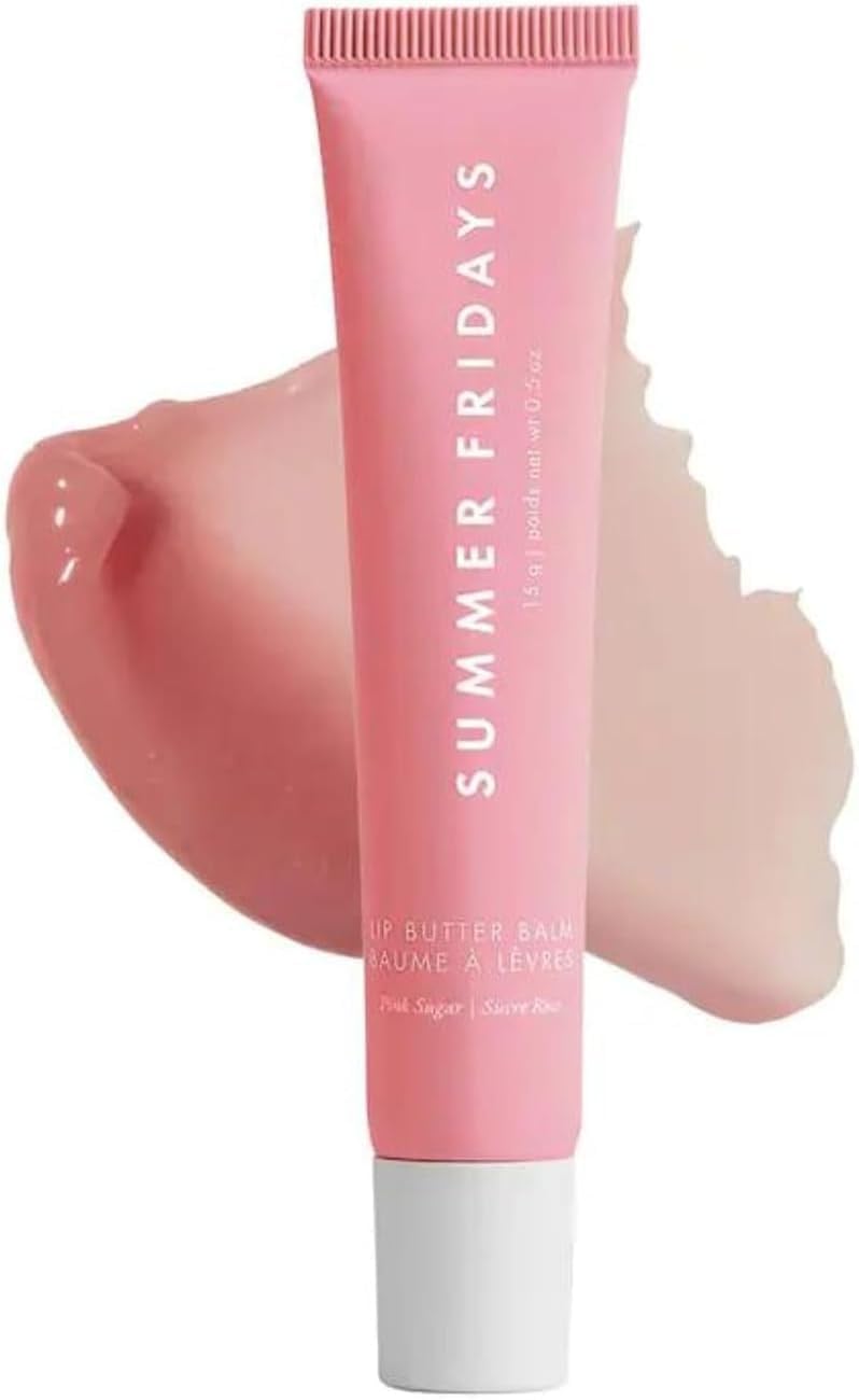 Summer Fridayss Lip Butter Balm, Summer Friday Lip Butter Balm, Nourishing Lip Mask for Instant Moisture, Shine and Hydration, Tinted, Naturally Moisturizes (Pink Sugar)
