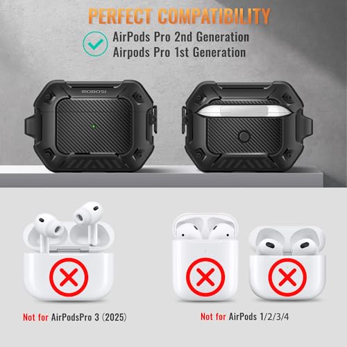 Image of MOBOSI for AirPods Pro 2 Case, Compatible with AirPod 2nd Generation Cover [Compatible with MagSafe] with Lock&Keychain&Cleaner Kit, Full Body Shockproof Protective Hard Shell (2023), Black | with Cleaner Kit