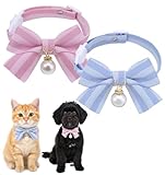 2 Pcs Cat Bowtie Collars Breakaway, Pink Blue Soft Cotton Bow Cat Collar for Girl Cats & Small Dogs, Adjustable 8-12 Inch Girly Bowtie with Peral & Breakaway Design, Perfect for Girl Cats Dogs