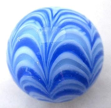 Big Game Toys25mm Blue Rialto Handmade Art Glass Marble Blue/White Striped bargello Pattern Design Large 1" Shooter Home Decor/Vase Filler/Aquarium
