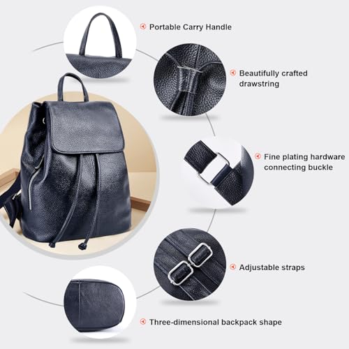 Image of BOYATU Women's Full-Grain Leather Backpack Purse, Minimal Structured Design, Work Commuter & City Travel, Compact Everyday Essentials, Fashion RFID Pocket Bag ((Blue)