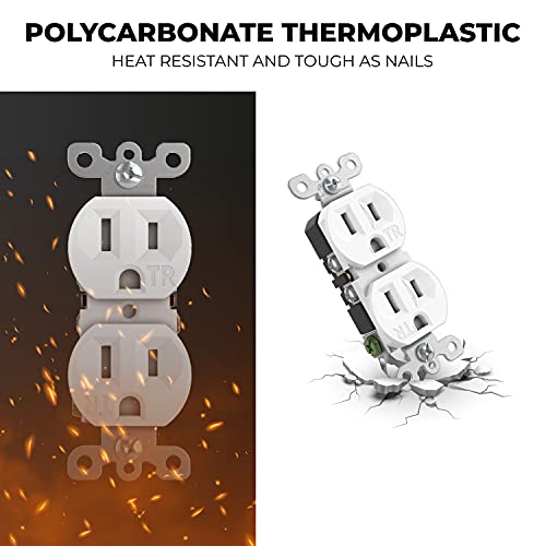 Tania Wiring Devices Duplex Wall Outlet, Tamper-Resistant Receptacle, Residential Grade, 15A 125V, Grounding, 2-Pole, 3-Wire - White, Ul Listed (1 Pack) #TOP3