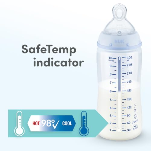 Image of NUK First Choice Smooth Flow Anti-Colic Bottle, Peach, 10 oz. Baby Bottle with SafeTemp Temperature Indicator, Newborn Essentials, 4-Pack