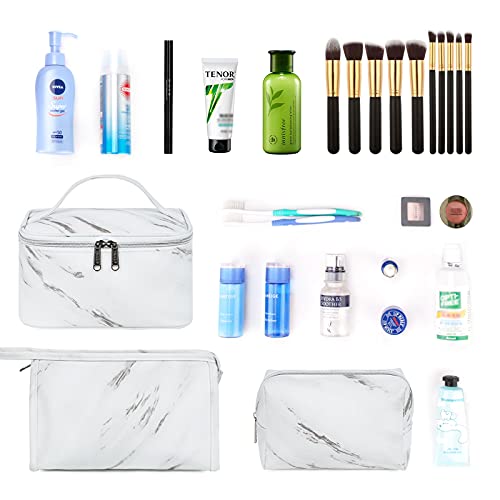 WANDF 3 Pieces Makeup Bag Toiletry Bag Portable Cosmetic Pouch Travel Organizer Water-resistant for Women (L - White… - Image 8