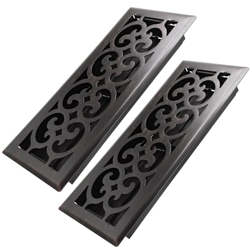 Howeall 4x12 Inches 2 Pack Heavy Duty Walkable Floor Register Easy Adjust Air Supply Lever Floor Vents - Charlotte Design - Vent Cover for Home Floor - Oil Rubbed Bronze