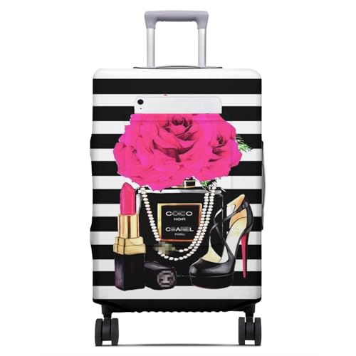 Vehcimbev Fashion Accessory Travel Luggage Cover Fashion Girl Perfume and Lipstick and Heels Travel with Pocket Suitcase Cover Anti-scratch Suitcase cover Fits 29-32 Inch