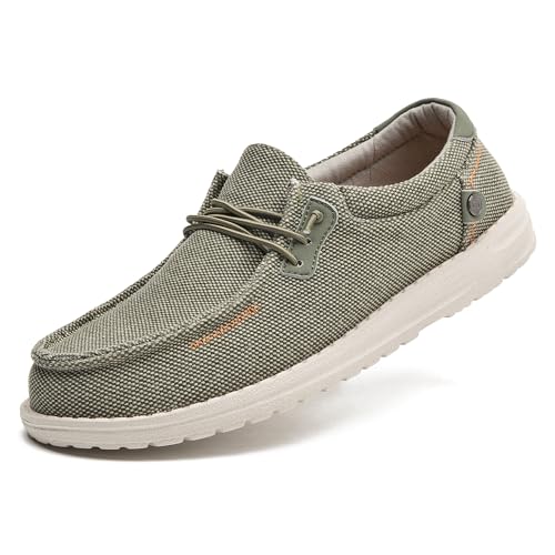 Image of Men's Canvas Loafers, Slip On Casual Shoes | Hands Free, Lightweight, Comfortable, Breathable Upper, Walking Shoes, Stretch, Travel, Vacation, Everyday Wear