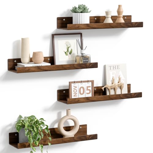 Image of upsimples 4 Pcs 15 inch Acrylic Shelves for Wall Decor and Display, Walnut