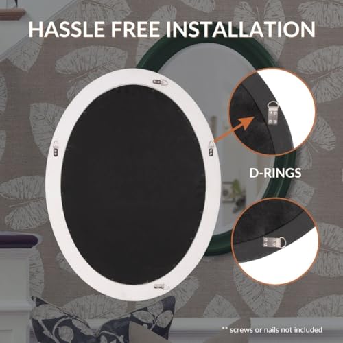 Image of Howard Elliott Collection George Oval Glossy Hunter Green Wall Mirror, Oval Bevelled Hanging Wood Framed Vanity Mirrors for Home Decor, Living Room, Bathroom, Bedroom, or Hallway, 25 x 33 Inch