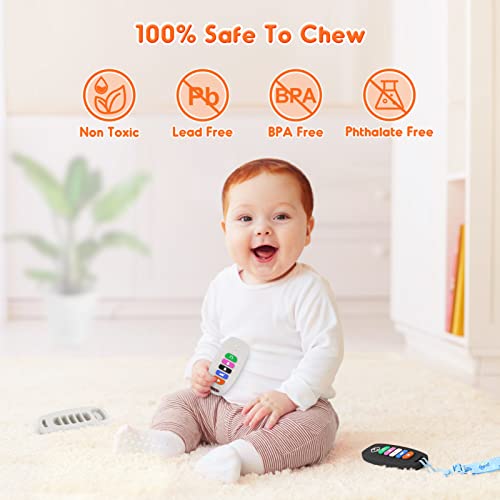 Image of NPET Car Remote Control Baby Teething Toys, Teething Toys for Babies 6-12 Months with Parcifier Clip Teether Remote Control for Baby 3-6 Months Sore Gums Reliever Toddler Girl Boy Toys(Black+Gray)