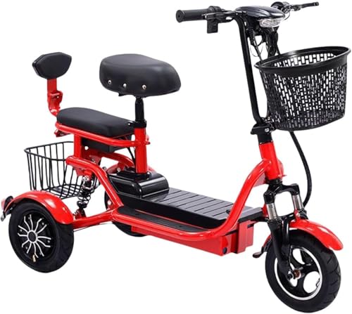 Patinete Eléctrico Plegable Y Ligero De 3 Ruedas para Adultos, Ideal para Llevar Y Recoger Niños, con Cargador Y Cesta., Red, 45km