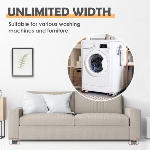 Image of 2-Pcs Heavy Duty Furniture Mover Roller Set, Adjustable Washing Machine Stand with Lock Brake, Extendable Appliance Moving Base for Refrigerator, Washing Machine, Sofa, Cupboard
