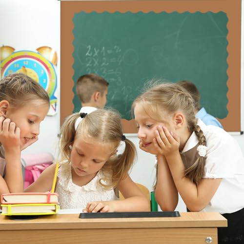 Image of Whaline 65.6 Ft Brown Bulletin Board Borders 4 Rolls Brown Series Die-Cut Board Trim for Back to School Classroom Office Chalkboard
