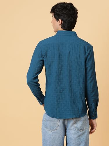 Image of KOTTY Men's Textured Casual Shirt - Long Sleeve||Button-Down Collar||Classic Fit