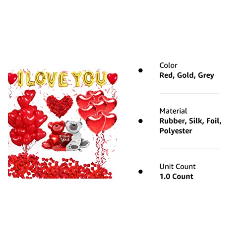 Golray 40 Pack I Love You Balloons And Heart Balloons Kit With 1000 Pcs Dark-Red Silk Rose Petals Wedding Flower Decoration Love-Bear Red Heart Balloons For Valentine Day Party Decorations #TOP7