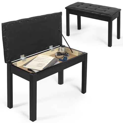 Banco de piano de madera maciza – Taburete de piano negro con cojín suave – Diseño moderno y minimalista, resistente a la corrosión y estable – Para piano eléctrico y teclado (negro 75z)