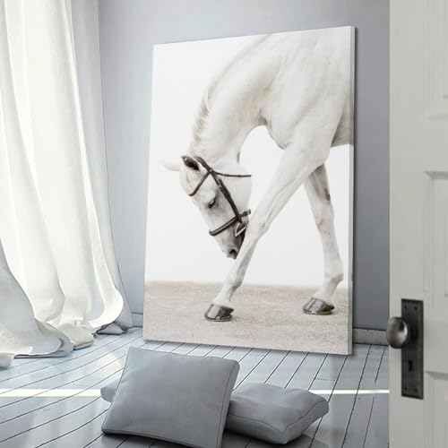 Poster décoratif sur toile cheval blanc grand format pour art moderne