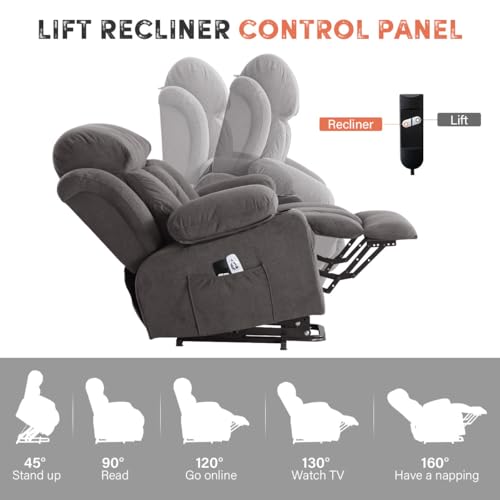 Image of BOSMILLER Power Lift Recliner Chair with Massage and Heat for Elderly, Electric Recliner Single Sofa with Two Cup Holders, Extended Footrest, Side Pocket and USB Charge Port for Living Room