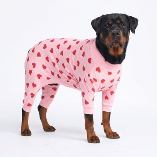 Image of Spark Paws Dog Pajama, Dog Recovery Suit Male, Onesie, Ultra-Soft and 4-Way Stretch, for Small Medium and Large Breeds - Pink Hearts - 5XL
