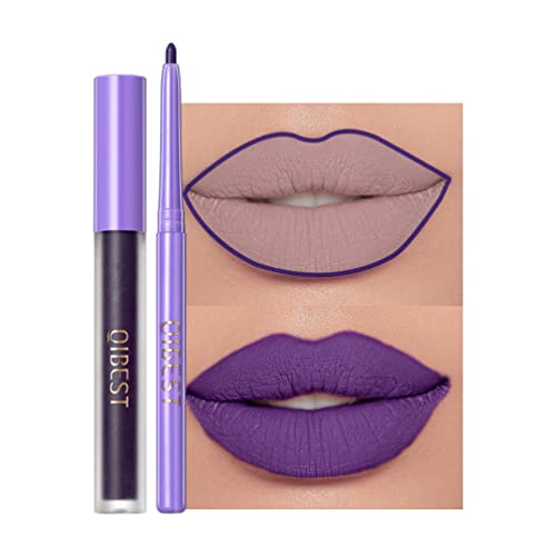 Easilydays 2 Pcs Halloween Dark Matte Liquid Lipstick + Lip Liner Pens Sets, 8 Colors High Pigmented Goth Sexy & Bold Lip Gloss, 24H Waterproof Long-Lasting Matte Lipstick , Non-Stick Cup Velvety Lip Makeup For Women (Purple) #TOP5